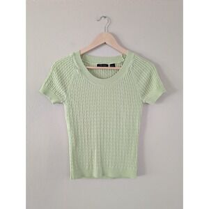 Jeanne Pierre Pistachio Green Short Sleeve Cable Knit Sweater Preppy Twee Cute S